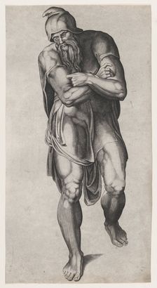 Joseph of Arimathea, after Michelangelo's Crucifixion fresco in the Cappella Paolina, V..., 1540-66. Creator: Nicolas Beatrizet