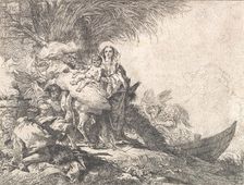 Joseph Adoring the Christ Child near a Smoking Altar, from the Flight into Egypt, 1752. Creator: Giovanni Domenico Tiepolo