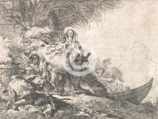 Joseph Adoring the Christ Child near a Smoking Altar, from the Flight into Egypt, 1752. Creator: Giovanni Domenico Tiepolo.