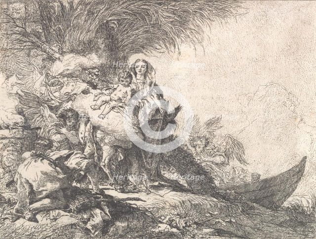 Joseph Adoring the Christ Child near a Smoking Altar, from the Flight into Egypt, 1752. Creator: Giovanni Domenico Tiepolo.