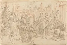 Joseph and His Brother in Egypt [verso], 17th century. Creator: Unknown