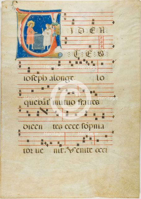 Joseph and his Brothers at the Well, Initial V from an Antiphonary, 1310/15. Creator: Neri da Rimini.