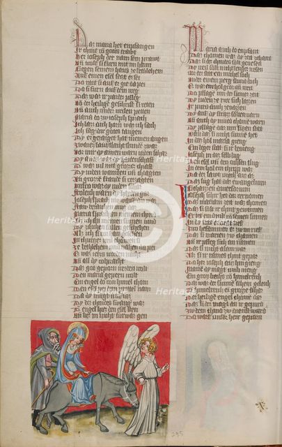 Joseph and Mary on their Way to Bethlehem; Weltchronik, about 1400-1410. Creator: Unknown.