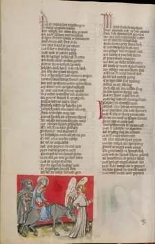 Joseph and Mary on their Way to Bethlehem; Weltchronik, about 1400-1410. Creator: Unknown