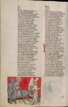 Joseph and Mary on their Way to Bethlehem; Weltchronik, about 1400-1410. Creator: Unknown