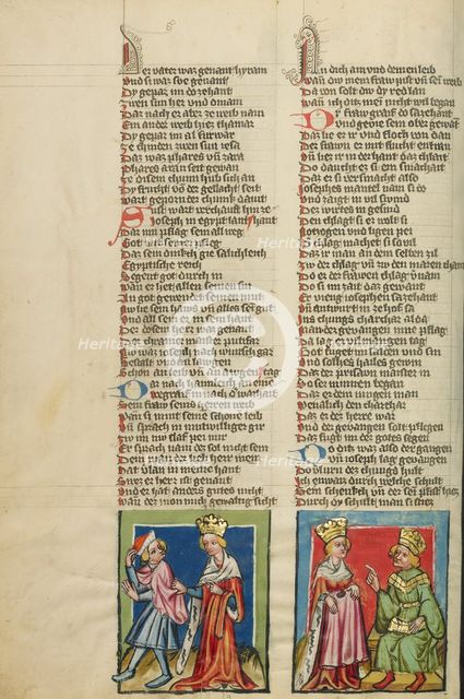 Joseph and Potiphar's Wife: Potiphar's Wife Accusing Joseph; Weltchronik, about 1400-1410. Creator: Unknown.