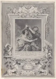 Joseph and Potiphar's wife, within an ornate frame, 1739. Creator: Pietro Monaco