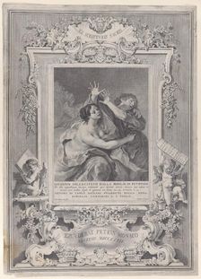 Joseph and Potiphar's wife, within an ornate frame, 1739. Creator: Pietro Monaco