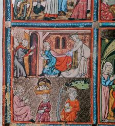 Joseph and Potiphar's wife andJoseph in prison interpreting dreams, 14th century