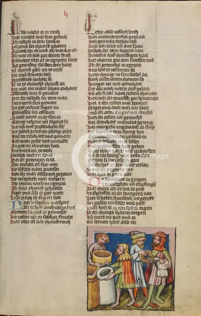 Joseph as Chief Administrator; Weltchronik, about 1400-1410. Creator: Unknown.