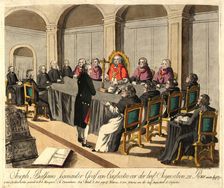 Joseph Balsamo, comte de Cagliostro, before the Inquisition in Rome on April 14, 1791, 1791. Creator: Loeschenkohl, Johann Hieronymus (1753-1807)