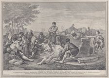 Joseph being sold into slavery by his brothers, who sit around a well dividing up the c..., 1730-39. Creator: Pietro Monaco