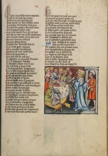 Joseph Dining with His Brothers; Weltchronik, about 1400-1410. Creator: Unknown
