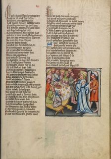 Joseph Dining with His Brothers; Weltchronik, about 1400-1410. Creator: Unknown