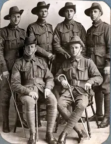 Joseph Ewen Sheffield and five soldiers, c1918. Creator: Unknown