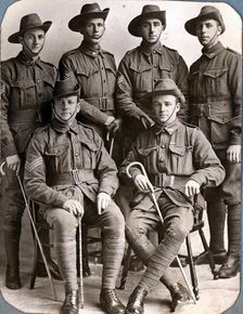 Joseph Ewen Sheffield and five soldiers, c1918. Creator: Unknown