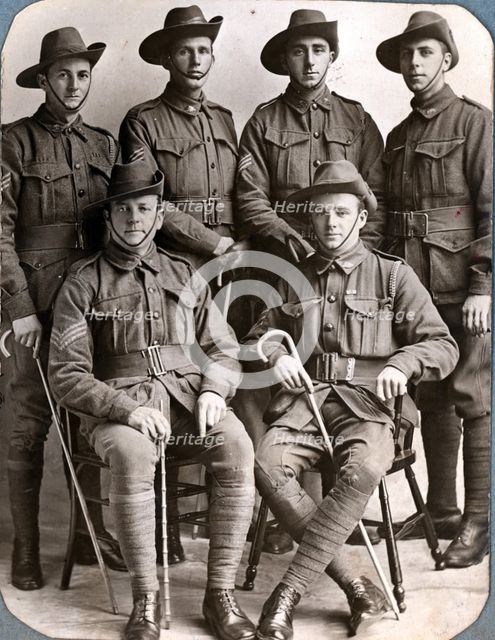 Joseph Ewen Sheffield and five soldiers, c1918. Creator: Unknown.