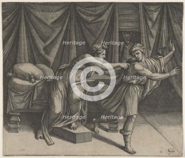 Joseph fleeing from Potiphar's wife, ca. 1515-25. Creator: Marcantonio Raimondi.