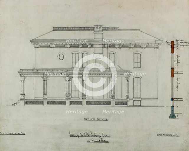 Joseph H. Lathrop House Addition, Elmhurst, Illinois, Elevation and Section, c. 1870. Creator: Bauer & Loebnitz.
