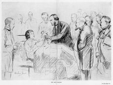 Joseph Lister, English surgeon, on his ward round in Glasgow Royal Infirmary, c1867 (1927). Creator: Unknown