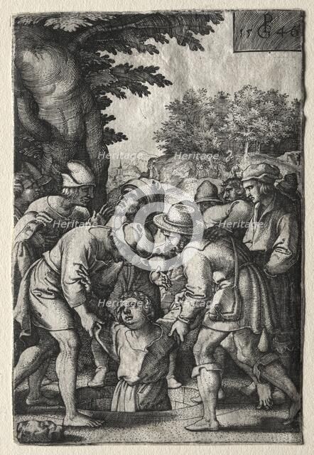 Joseph Lowered into a Well, 1546. Creator: Georg Pencz (German, c. 1500-1550).