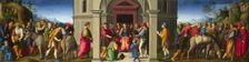 Joseph receives his Brothers , ca 1515. Creator: Bacchiacca, Francesco (1494-1557)