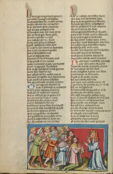 Joseph's Brothers Kneeling before Him; Weltchronik, about 1400-1410. Creator: Unknown