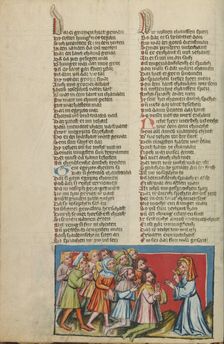 Joseph's Brothers Kneeling before Him; Weltchronik, about 1400-1410. Creator: Unknown