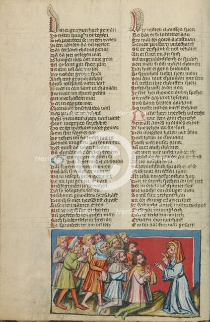 Joseph's Brothers Kneeling before Him; Weltchronik, about 1400-1410. Creator: Unknown.