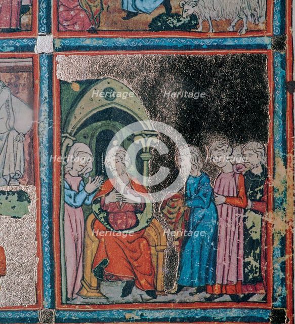 Joseph's brothers showing their father his bloodstained coat, 14th century. Artist: Unknown