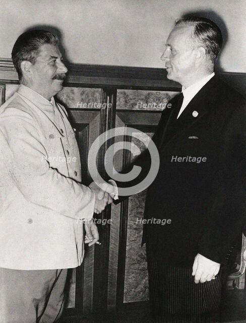 Joseph Stalin and Joachim von Ribbertrop, 23 August 1939, 1939. Creator: Anonymous.
