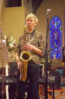 Josephine Davies Mark Bassey Sextet, St Andrews Church, Hove, East Sussex, 14 Oct 2022. Creator: Brian O'Connor