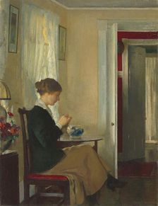 Josephine Knitting, 1916. Creator: Edmund Charles Tarbell