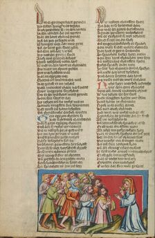 Joseph's Brothers Kneeling before Him; Weltchronik, about 1400-1410. Creator: Unknown