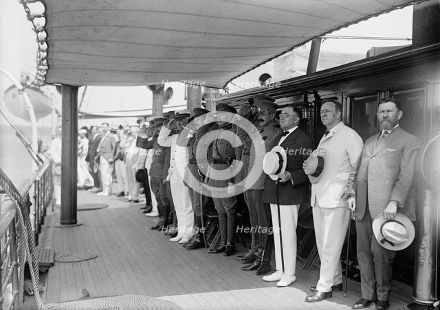 Josephus Daniels in Group On Ship, 1917 or 1918. Creator: Harris & Ewing.