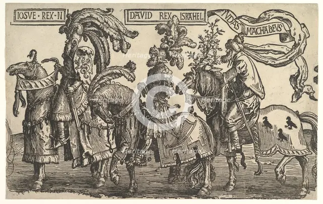 Joshua, David, and Judas Maccabee, from The Nine Heroes, ca. 1520. Creator: Lucas van Leyden.