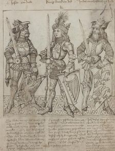 Joshua, King David and Judas Maccabeus, 1492. Creator: Master of the Strassburg Chronicle