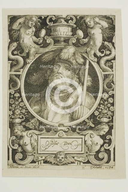 Joshua, plate four from The Nine Worthies, 1594, reworked second state. Creator: Nicolaes de Bruyn.
