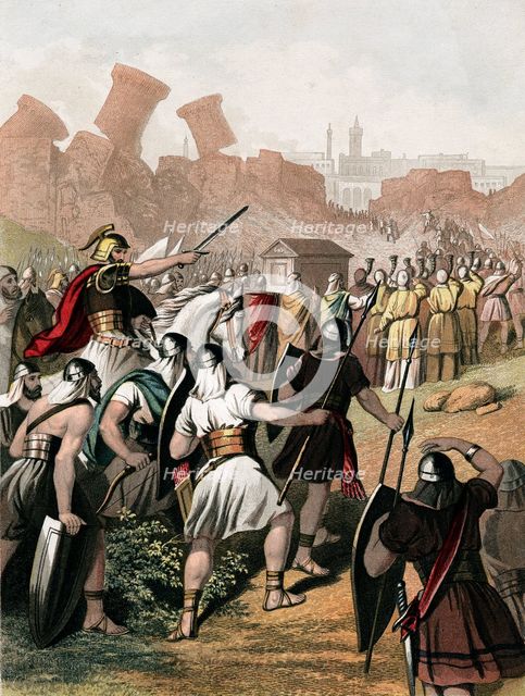 Joshua urges on his army outside the walls of Jericho, c1860. Artist: Unknown