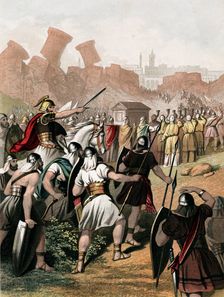 Joshua urges on his army outside the walls of Jericho, c1860