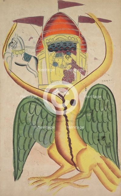 Jatayu Hinders Ravana’s Chariot, Trying to Prevent the Abduction of Sita, 1800s. Creator: Unknown.