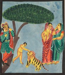 Jatayu (Rama's Mythical Bird) Hinders Ravana's Chariot, Trying to Prevent Abduction of Sita, 1800s. Creator: Unknown