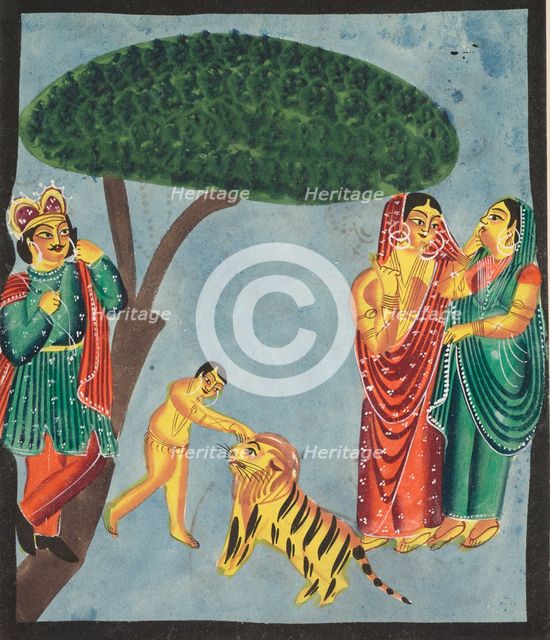 Jatayu (Rama's Mythical Bird) Hinders Ravana's Chariot, Trying to Prevent Abduction of Sita, 1800s. Creator: Unknown.