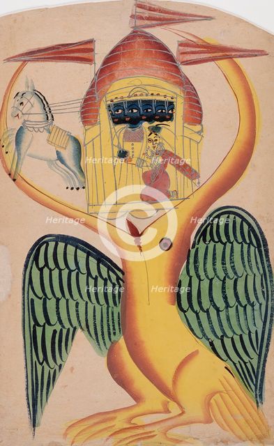 Jatayu's Attempt to Foil Sita's Abduction, Folio from a Vaidehisha Vilasa..., between 1875 and 1900. Creator: Unknown.