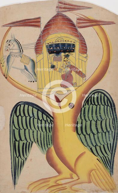 Jatayu's Attempt to Foil Sita's Abduction, Folio from a Vaidehisha Vilasa..., between 1875 and 1900. Creator: Unknown.