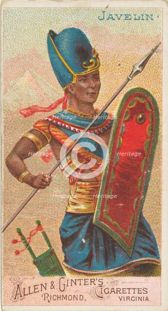 Javelin, from the Arms of All Nations series (N3) for Allen & Ginter Cigarettes Brands, 1887. Creator: Allen & Ginter.