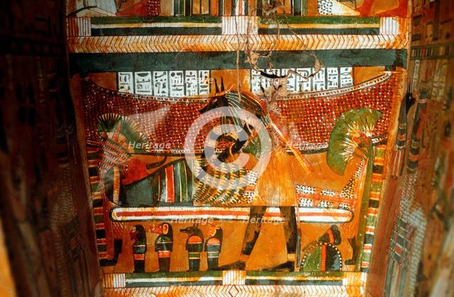 Jackal-headed god Anubis receiving dead king or noble, Ancient Egyptian. Artist: Unknown