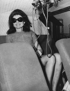 Jackie Onassis in her private helicopter, 1973. Creator: Unknown