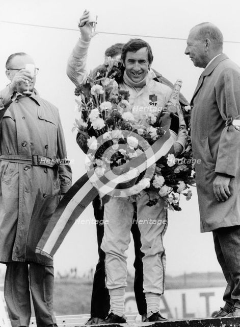 Jackie Stewart, celebrating victory at The Dutch Grand Prix, Zandvoort, 1968. Artist: Unknown