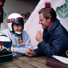 Jackie Stewart and Graham Hill chatting, Monaco Grand Prix, Monte Carlo, 1966